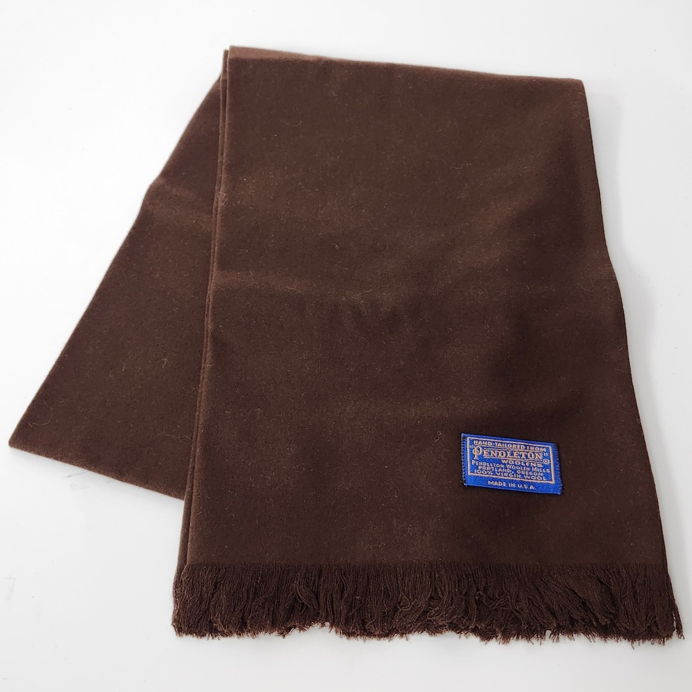 Vintage Pendleton 100% Virgin Wool Scarf Chocolate Brown Made in USA Fringe 54"